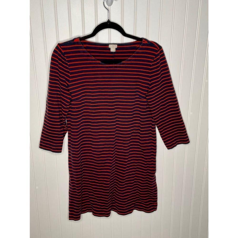 Women's J.Crew Striped Boat Neck 3/4 Sleeve T-Shirt Dress Size S Blue Red